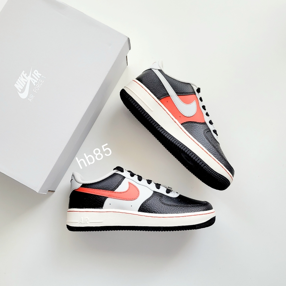 Nike Air Force 1 LV8 EMB Black Chile Red Grey Fog Sail Youth 6.5